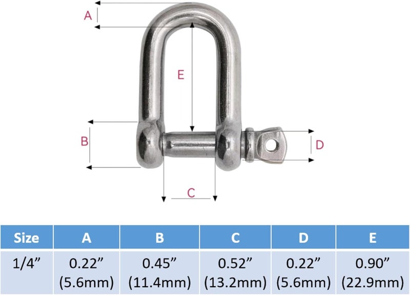 ALLZSMOOTHLY Bow Shackle 1/4 '', 5/16'',3/8'',high-Strength Carbon Steel Bow Shackle, Screw Pin Anchor Shackle,Suitable for Camping and Hiking - Image 3
